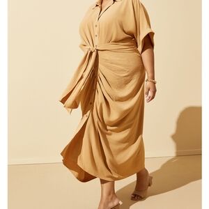 NWT Ashley Stewart Tan Button-Down Midi Dress Size 22/24